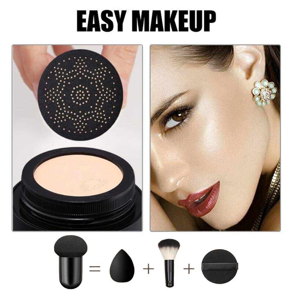 Air Cushion CC Cream Mushroom Head Cushion Foundation, BB Cream Face Makeup for Mature Skin Moisturizing Concealer Brighten Long-Lasting, Even Skin Tone for All Skin Types (Buff Beige)