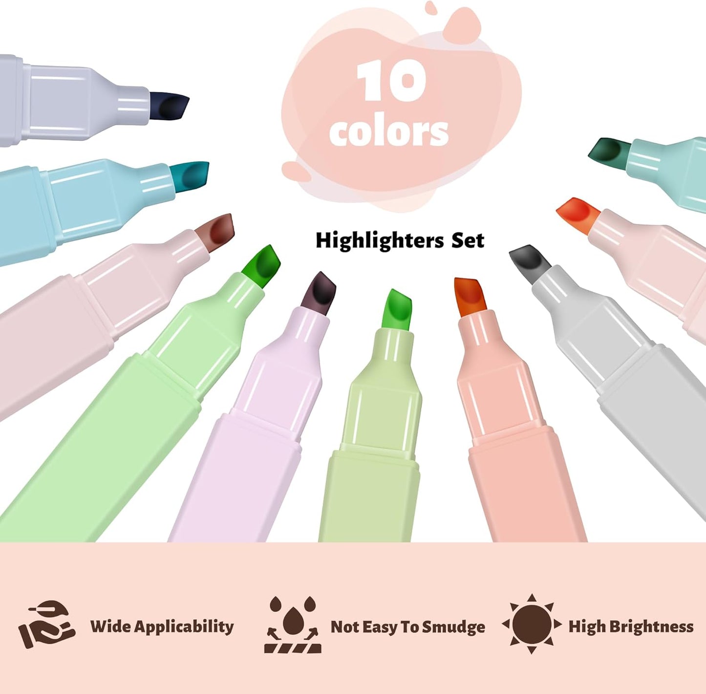 Bible Highlighters,10Pcs Chisel Tip Aesthetic Markers,Pastel Highlighters for Journaling Planner Notes School Supplies