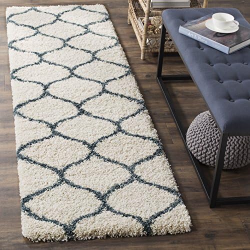 SAFAVIEH Hudson Shag Runner Rug 2'3"x16', Plush Ivory & Steel Blue SGH280T by Unknown