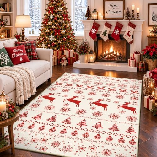 Christmas 4x6 Area Rugs for Entryway, Washable Rug Soft Non-Slip Low Pile by Yarooge