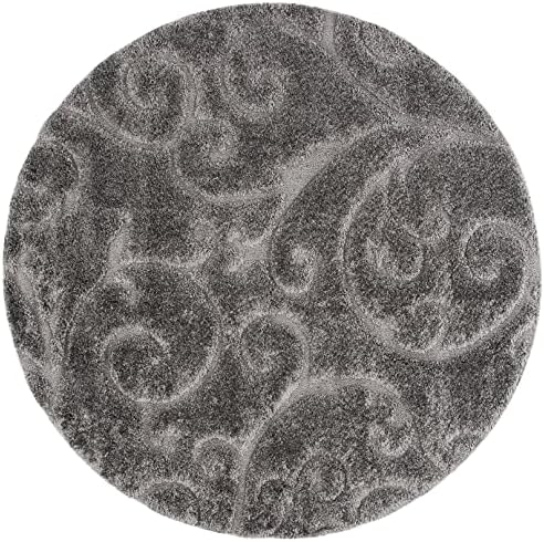 SAFAVIEH Florida Shag Round Rug 9', Soft Plush Transitional Grey SG455-8013 - Image 3