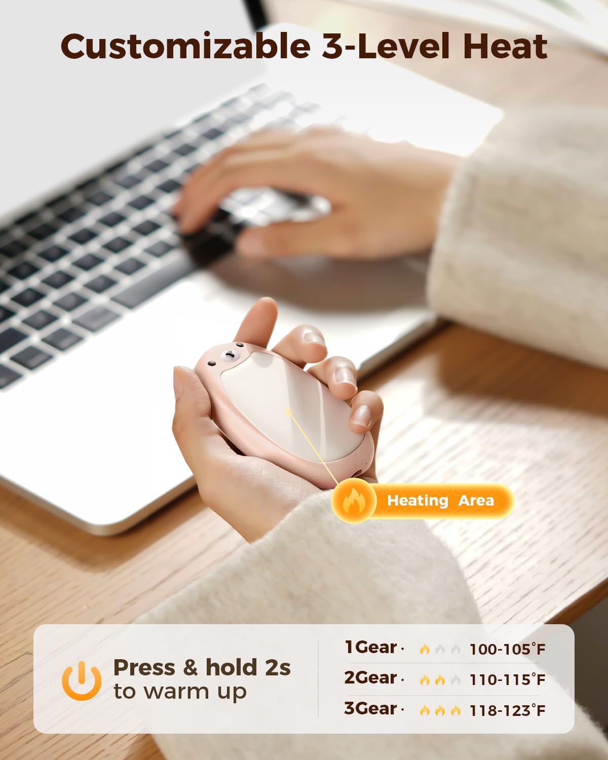 SWEETFULL Hand Warmers Rechargeable – Cute Bear, 2 Pack Magnetic Hot Hands, Reusable Electric Pocket Heater, Great Gift for Daughter, Kids, Wife, or Bestie, Portable for Outdoor & Camping