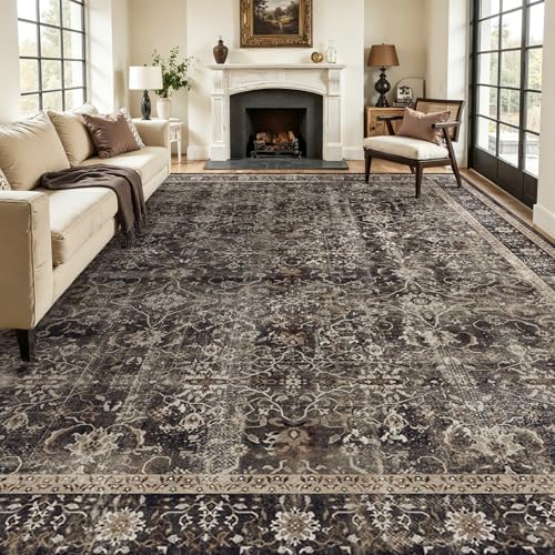 Washable Area Rug 9'x12' Living Room, Vintage MCM by Jainmy