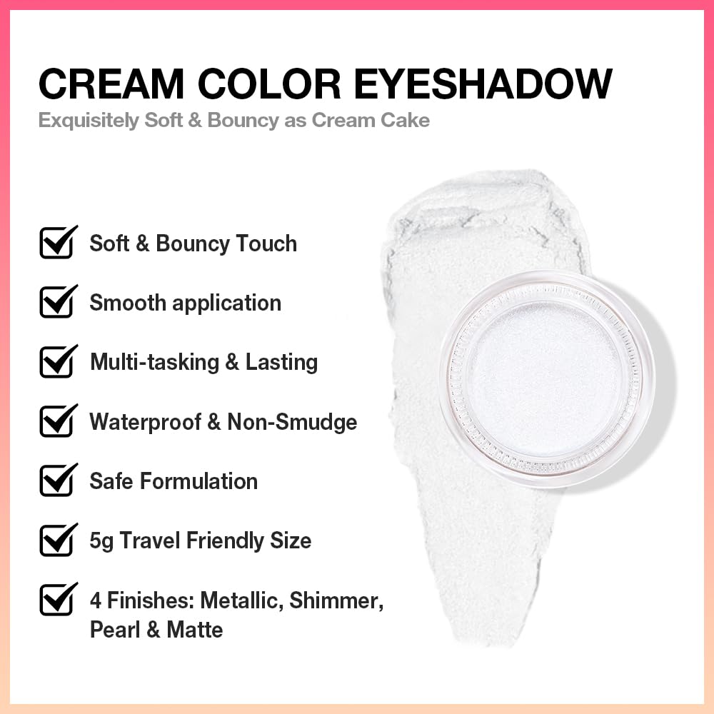 evpct Single Cream Eye Shadow Palette Pot Makeup for Older Women, Pearl White Sparkle Shimmer Glitter Metallic Monochrome Cream to Powder Eyeshadow Palette Eye Brightener, High Pigment Waterproof