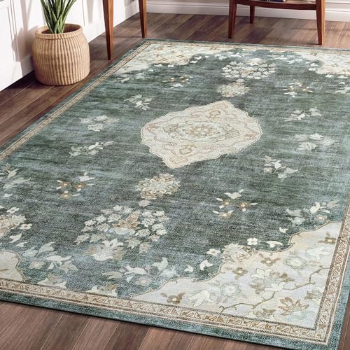 Non Slip Area Rugs 4x6 Boho Medallion Floral Non Skid Rubber Backing Easy Silk by BeverlyRug