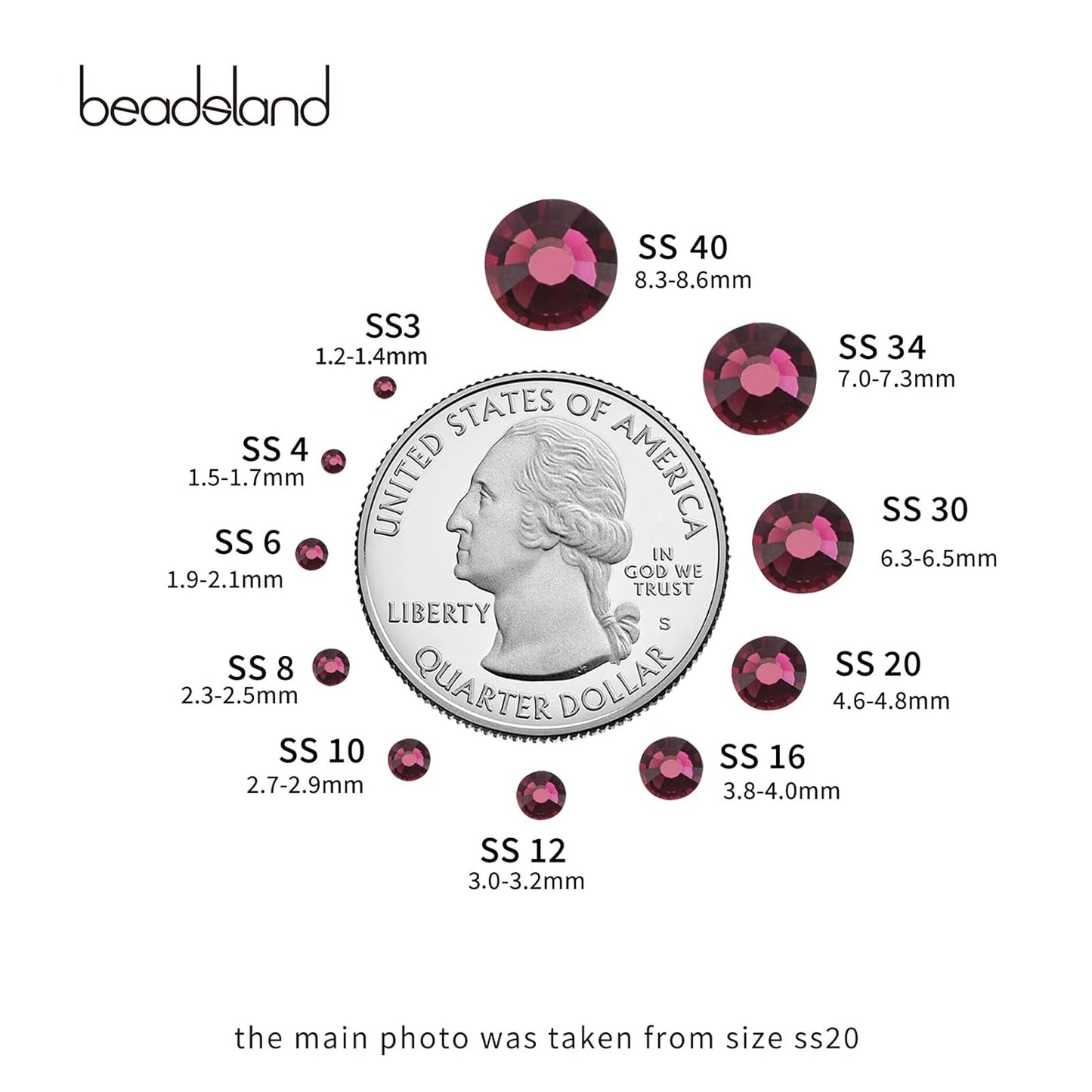 beadsland Flat Back Crystal Rhinestones Round Gems, Amethyst (6.4-6.6mm) SS30/288pcs