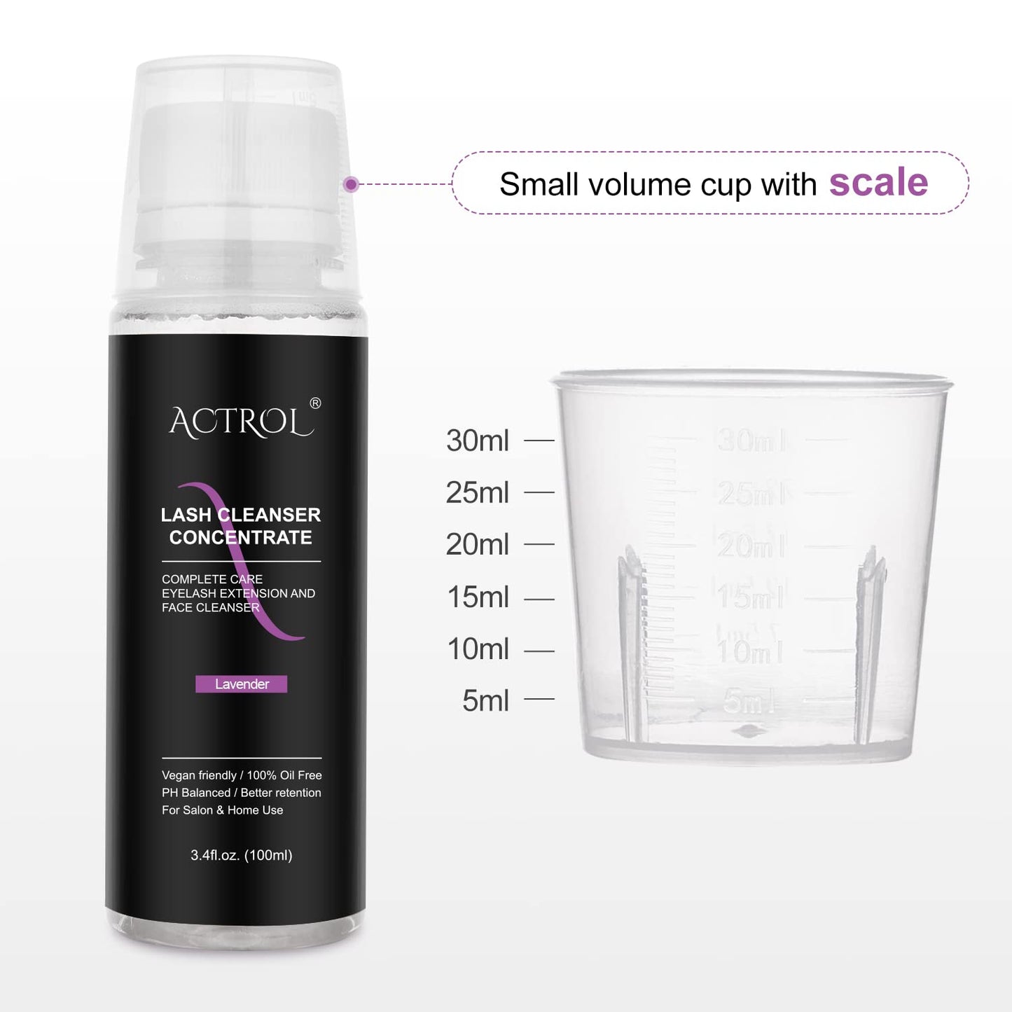 Eyelash Cleanser Concentrate 100ml Lavender Professional Lash Shampoo Foaming Cleanser DIY Paraben & Sulfate Free Non-lrritating Wash for Extensions Lashes with Salon Home Care-Makes 20 Bottles