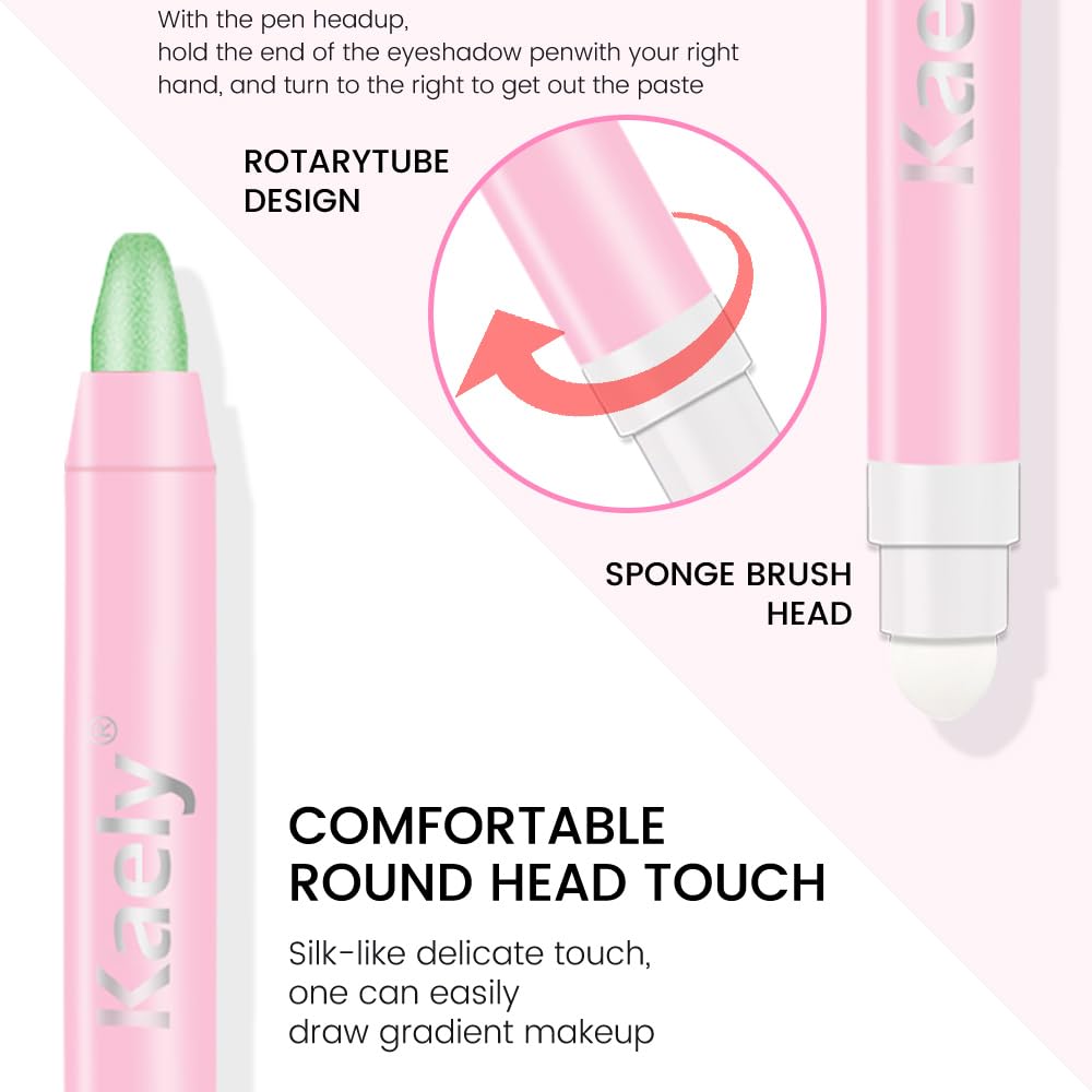 Kaely 2in1 Cream Eye Shadow Brightener Sticks for Eyes, Pencil Eyeshadow Applicator Stick Waterproof Pigmented, Eye Shadow Palette Highlighter Makeup, sombras para ojos, 12 Greenish Cyan Shimmer