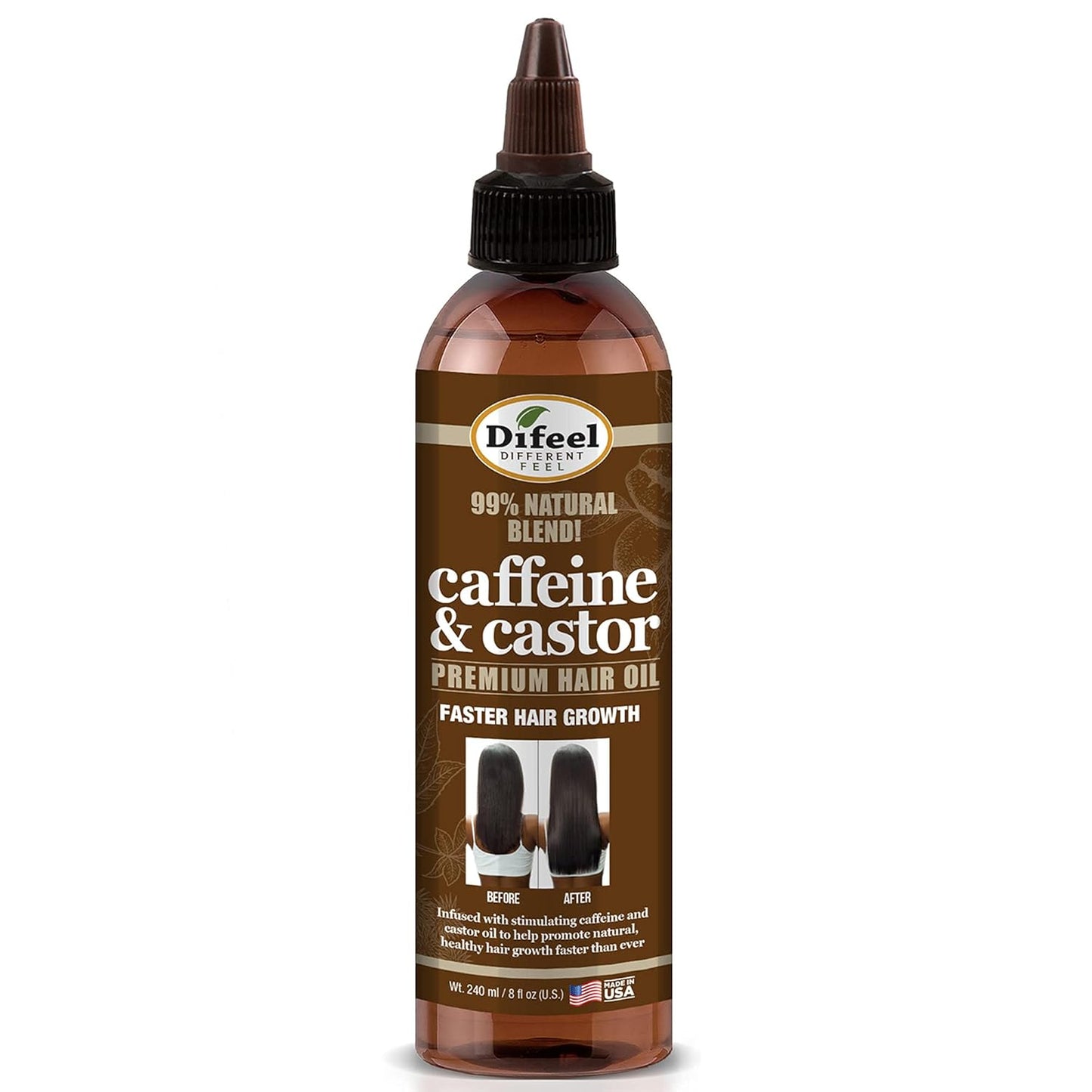 Difeel 99% Natural Premium Hair Oil - Caffeine & Castor Fastest Hair Growth, 8 oz.
