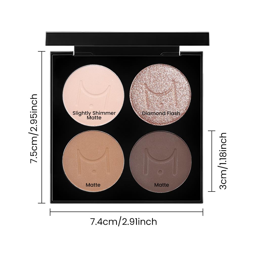 evpct Nude Brown Eyeshadow Quad Palette, Bright Nude Champagne Gold Brown Cocoa Glitter Metallic Shimmer Matte High Pigment Mini Eye Shadow Palette Makeup for older Women, Travel Size Built in Mirror