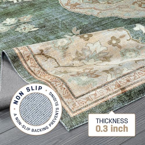 Non Slip Area Rugs 5x7 Boho Medallion Floral Non Skid Rubber Backing Easy Silk - Image 4