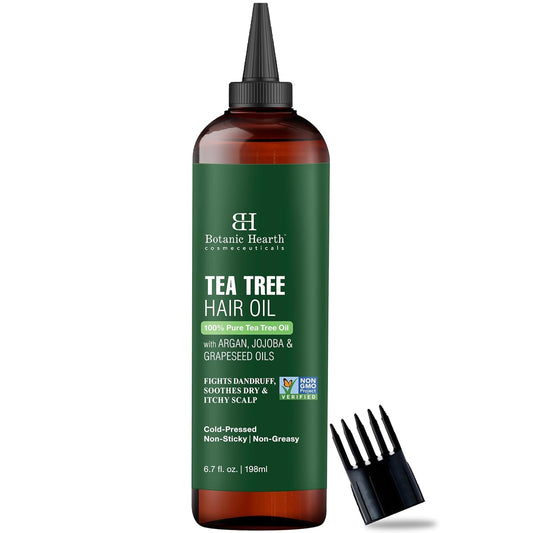 Botanic Hearth 100% Pure Tea Tree Oil For Hair (6.7 Fl Oz) | With Jojoba & Grapeseed Oils | Hair Oil Repairs Dry Damaged Hair, Strengthening, Healthier Hair- Hair Tonic
