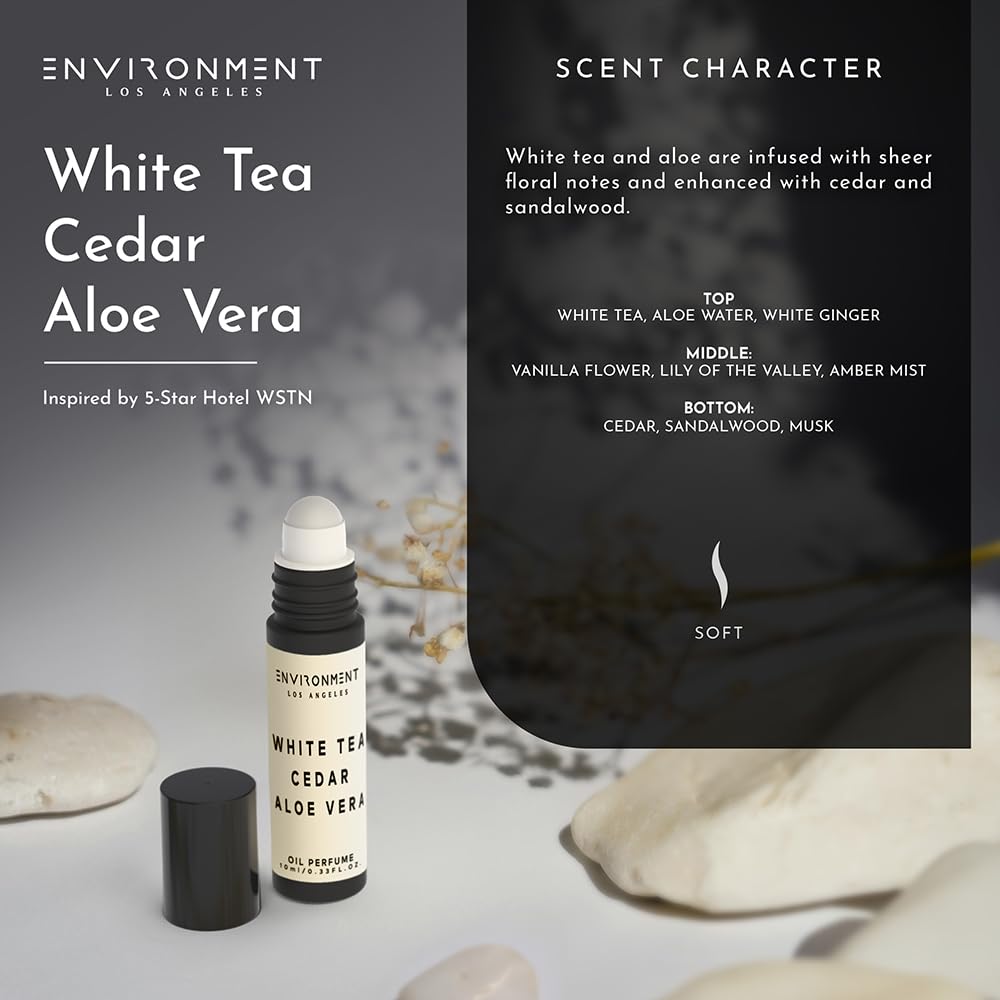 ENVIRONMENT Inspired by 5-Star Hotels WSTN 10ml Roll-on Perfume (White Tea | Cedar | Aloe Vera) Body Oil Fragrance, Roll On Oil, Body Fragrance for Women & Men, Luxury Scents, Vegan & Cruelty-Free