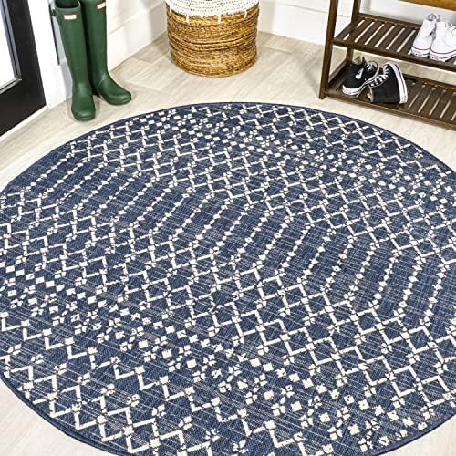 JONATHAN Y Moroccan Geometric Indoor Outdoor Round Area Rug 6 Ft Navy/Beige by JONATHANY