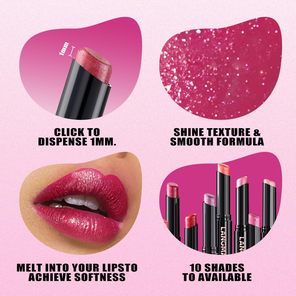 Jolilab 2Pcs Sparkling Lipstick Lip Gloss Long Lasting Waterproof Moisturizer Lip Balm Glitter Shimmer Metallic Lipstick, Diamond Shiny Bold Glow Goth Lipstick for Women Girls,Non-sticky(07+08