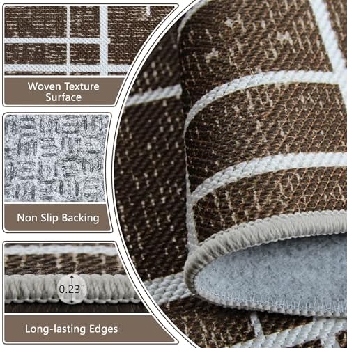 Brown 2x6 Runner Rug Non Slip, Modern Distressed Stripe Carpet Runners - Image 2