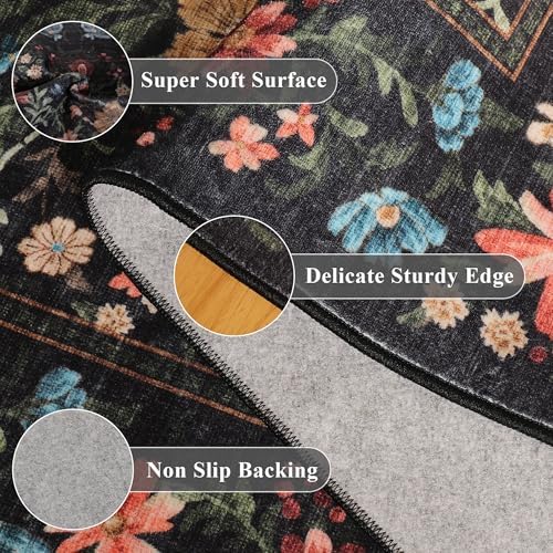 DUKINO 4ft Round Rug, Washable Vintage Floral Area Rug - Image 6
