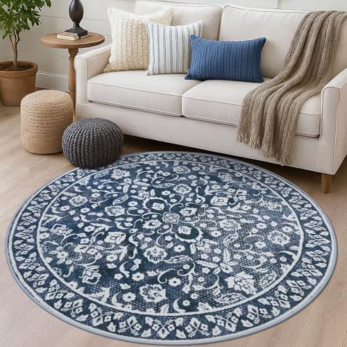 Vintage Washable Large Round Rug 6ft Circle Rug by SILOLOOM