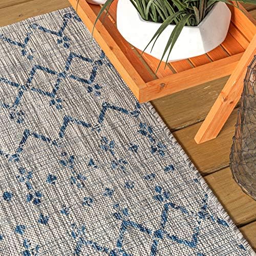JONATHAN Y Moroccan Geometric Indoor Outdoor Round Area Rug 3 Ft Light Gray/Navy - Image 4