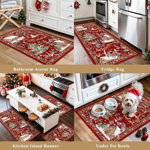3-Piece Christmas Rug Set for Kitchen: Red Washable Throw Kitchen Mat Low Pile - Image 5