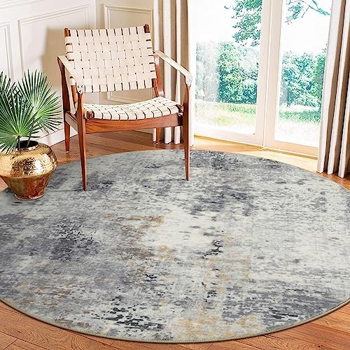 Lahome Modern Abstract Round Rug - 6Ft Gray Circle Rugs by Lahome