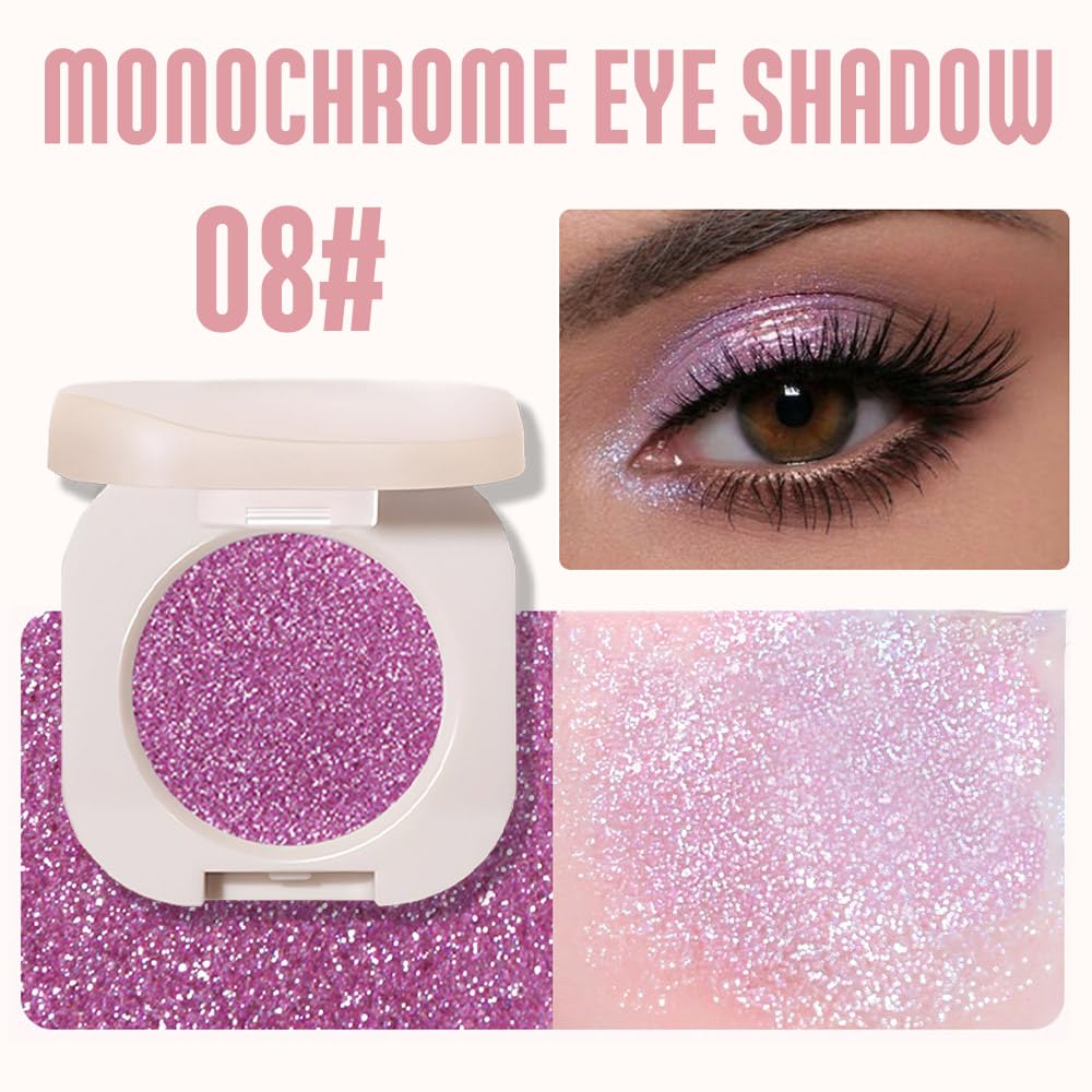 Pressed Single Glittler Eyeshadow Palette, Purple Glitter eyeshadow For Old Women, Pigmented Waterproof Sombras Para Ojos, Single Pressed Powder Vegan, Talc, Paraben & Cruelty Free(08)