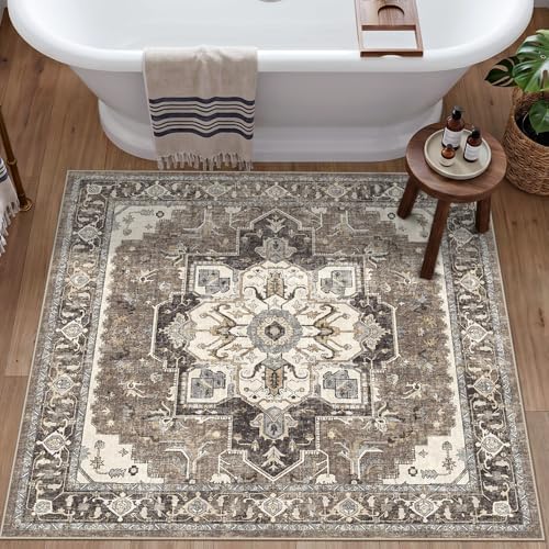 Washable 4x4 Square Area Rug: Indoor Vintage Non-Slip Kitchen Rugs - Image 3