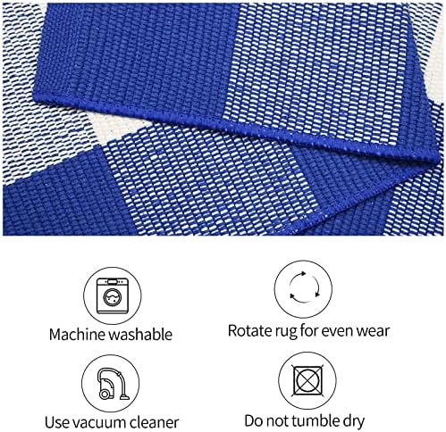 SEEKSEE Buffalo Plaid Outdoor Rug 3' x 5' Blue and White Front Door Mat - Image 7