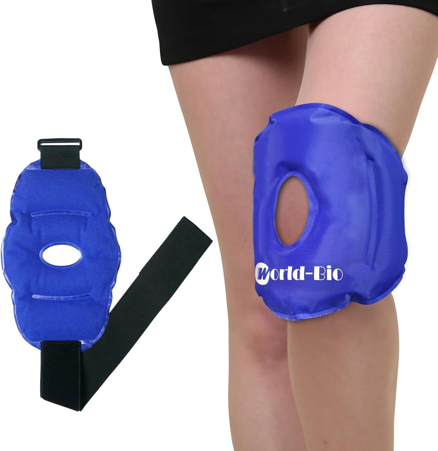 WORLD-BIO Ice Pack for Knee Pain Relief, Reusable Gel Ice Pack for Knee Injury, Replacement Surgery, Bursitis Arthritis, Swelling, Cooling Wrap Cold Compress for Arthritis, Meniscus Tear, Blue
