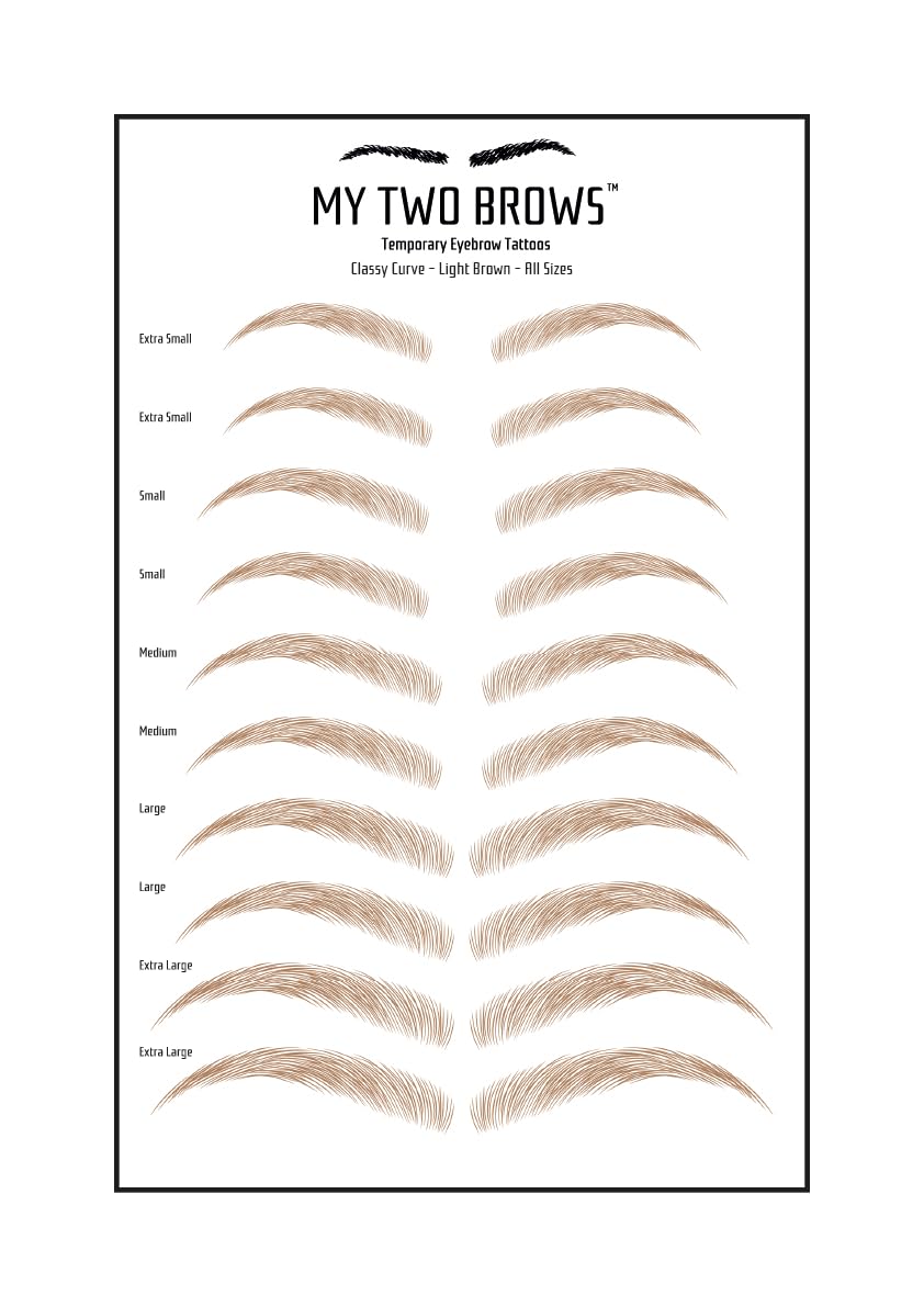 (10 pairs) Light Brown Temporary Eyebrow Tattoo - Extra Small Size - Waterproof & Smudgeproof - Classy Curve Style Eyebrow Stickers - Sheet Lasts up to 30 Days - Won't Work on Existing Brows