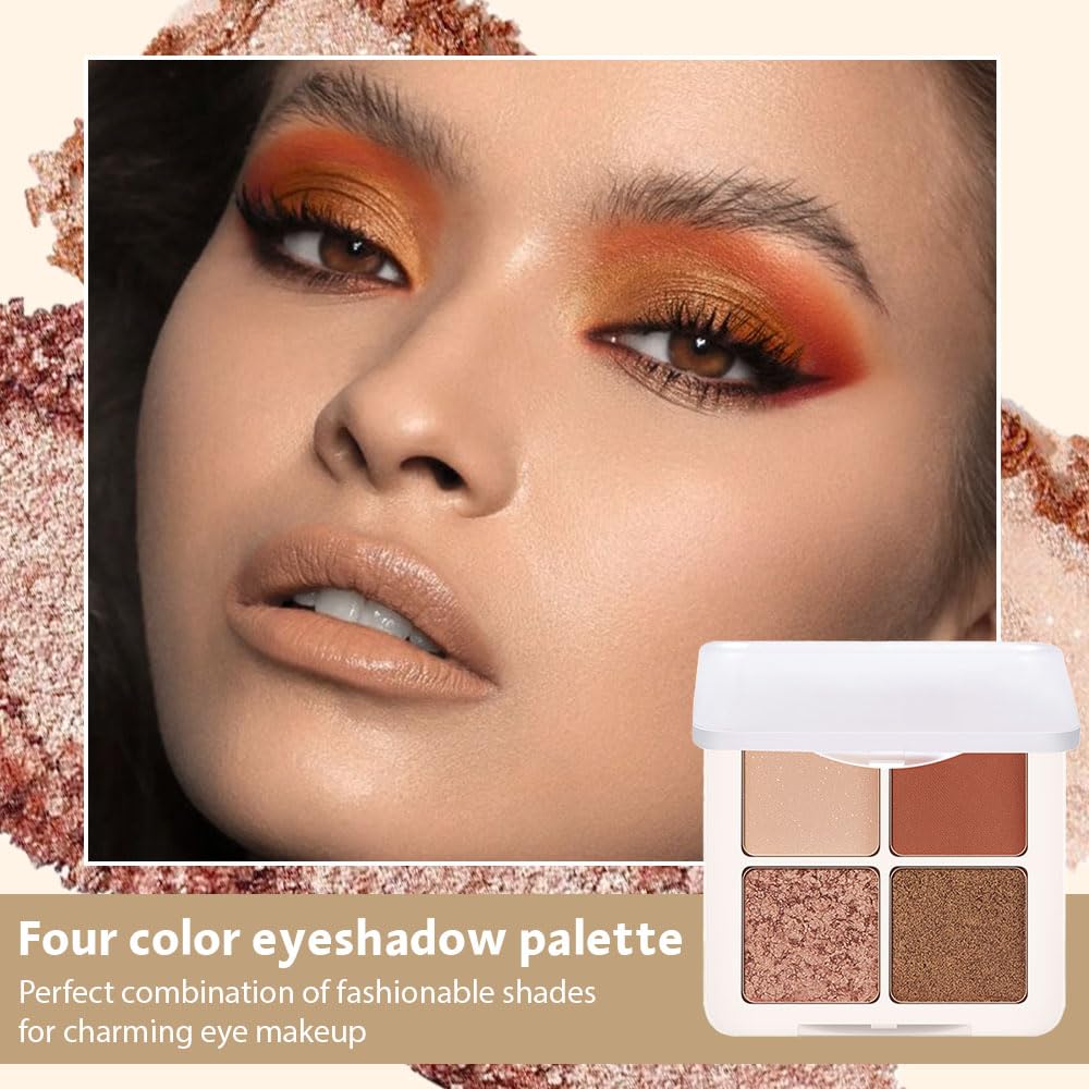 4 Colors Matte Shimmer Eyeshadow Makeup Palette,Rose Gold Champagne Nude Natural Neutral Eye Shadow Palette,Long Lasting Waterproof Naturing-Looking Women Girls Eye Shadow
