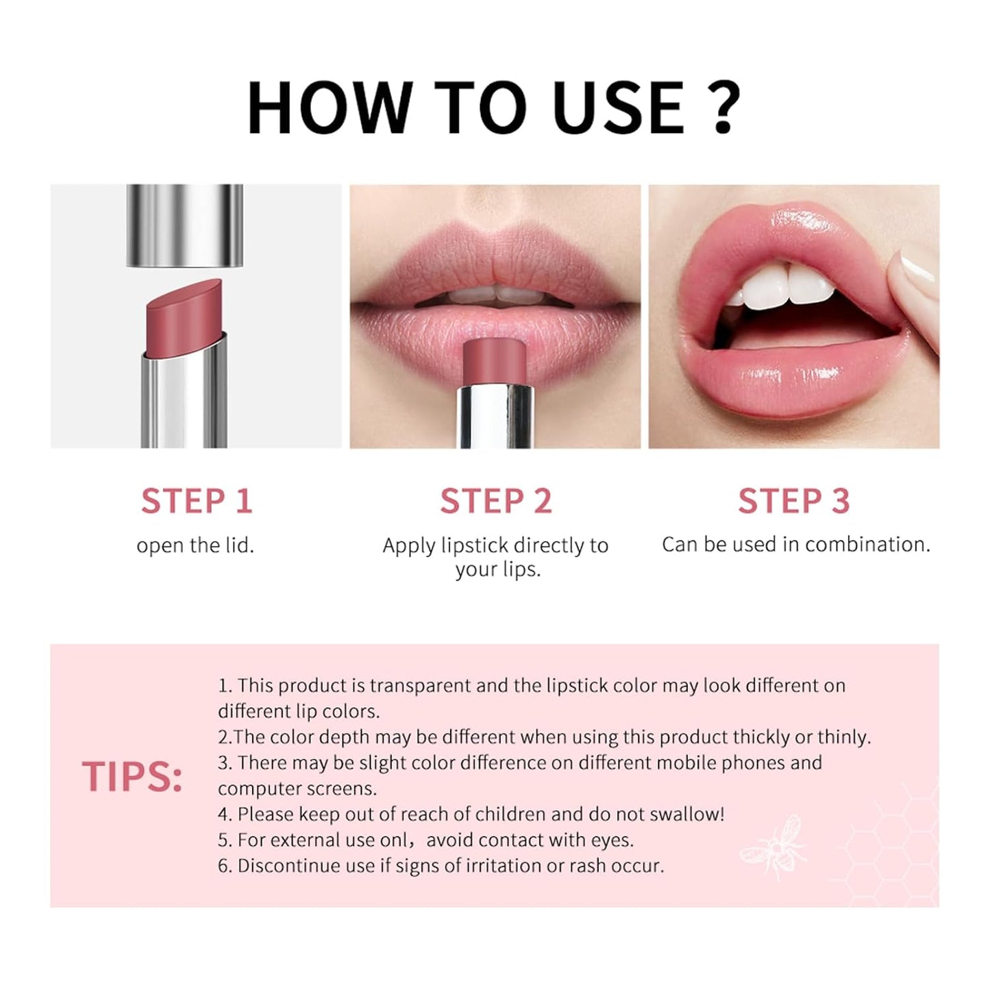 Pink Honey Lipstick Tinted Lip Balm - Sheer Hydrating Lipstick for All Skin Tones - Moisturizing Lip Color, Nourishing Lip Balm with Natural Black Cherry Tint