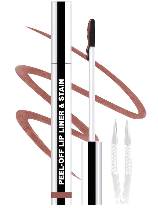 Lip Liner Stain Peel Off with Tweezer, Long Lasting Matte Lip Tattoo, Highly Pigmented Color Lip Makeup, Waterproof, Transfer-proof Lipstain for Women, for All Skin Types