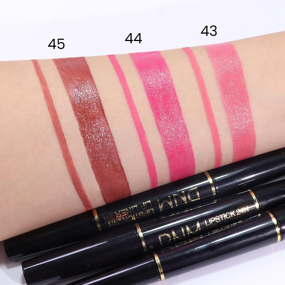 evpct 3Pcs Mauve Warm Bright Pink Red Shine Lip Liner and Lipstick Combo Set Kit for Women, Moisturizing Glossy Tinted Lip Stick Balm Care, Sheer Shine Juicy Finish, Lightweight Hydrating Formula