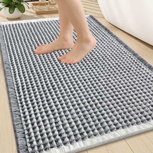 Smiry Waffle Bath Mat 30X20, Soft Absorbent Bathroom Rug, Darkgrey & Cream by Smiry