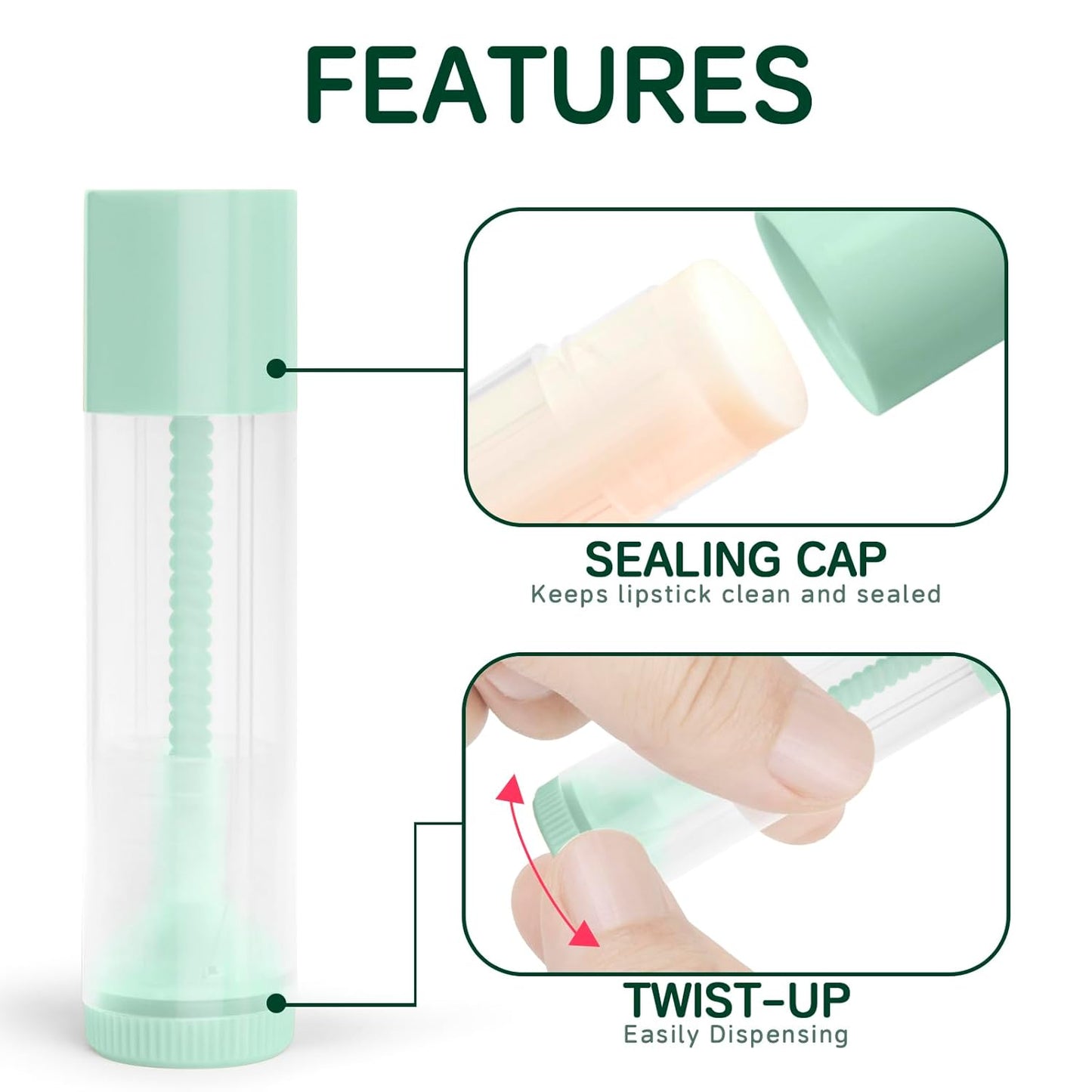 JuLand 50 Pack Empty Lip Balm Containers Bulk 5.5ml - Clear Twist-Up Tubes with Yellow Caps, Refillable Chapstick Tube for DIY Lip Balm Making