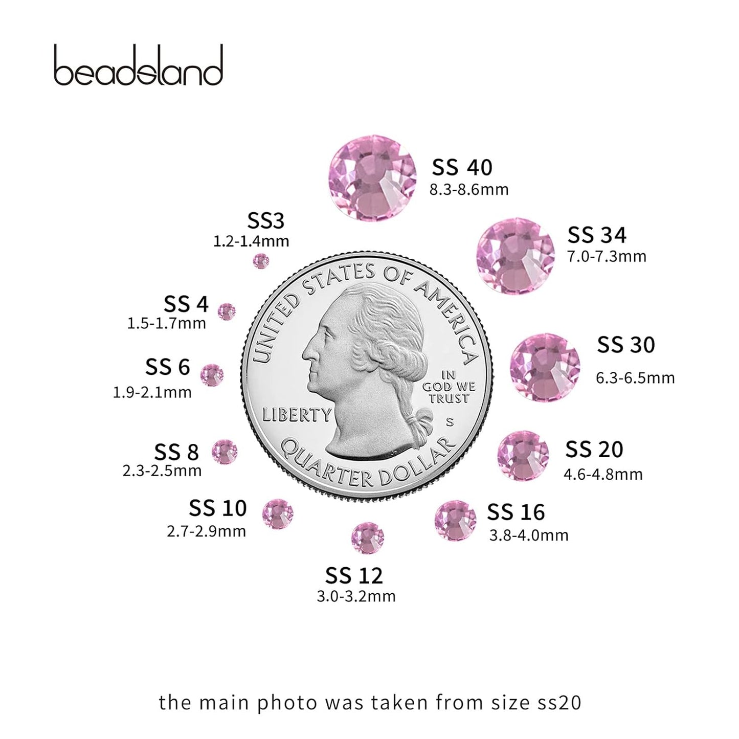 beadsland Flat Back Crystal Rhinestones Round Gems, Light Pink (4.6-4.8mm) SS20/1440pcs