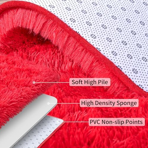 Soft Runner Rugs for Bedroom Hallways, 2x6 Red Fluffy Shag Throw Area Rug Non - Image 5