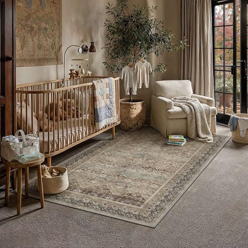 HUGEAR 3x5 Area Rugs Retro Brown Washable Rug by HUGEAR