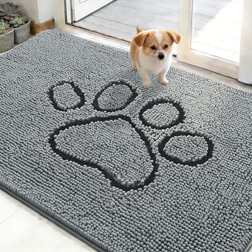 OLANLY Dog Door Mat for Muddy Paws 48x30, Paw Print Design Chenille Mud Mat by OLANLY