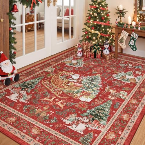 zesthome 5x7 Area Rugs, Washable Red Christmas Rugs by Zesthome