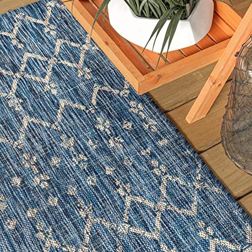 JONATHAN Y Moroccan Geometric Indoor Outdoor Runner Rug 2X14 Navy/Light Gray - Image 4