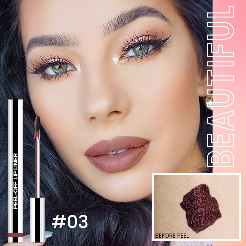 Matte Lip Gloss Stain-Peel Off Lip Liner Tattoo, Brownish Red Lip Tint，Long Lasting Peel Off Lip Stain, Waterproof Transfer-proof Lip Mask Lip Liner Peel Off Lip Gloss,Stayn Lip Makeup. #03