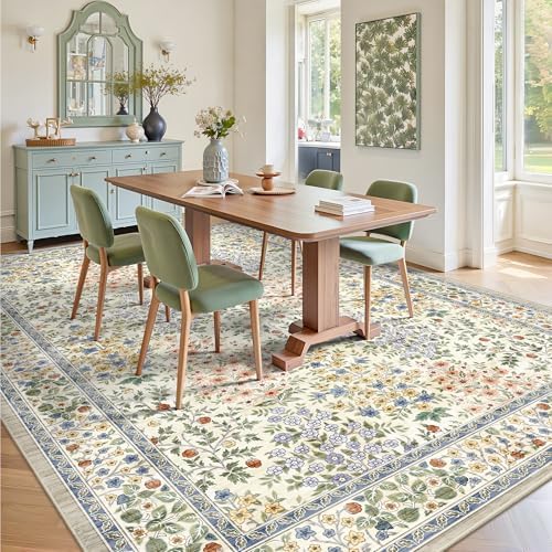 8x10 Area Rugs, Machine Washable Low Pile Floral Rugs - Image 4