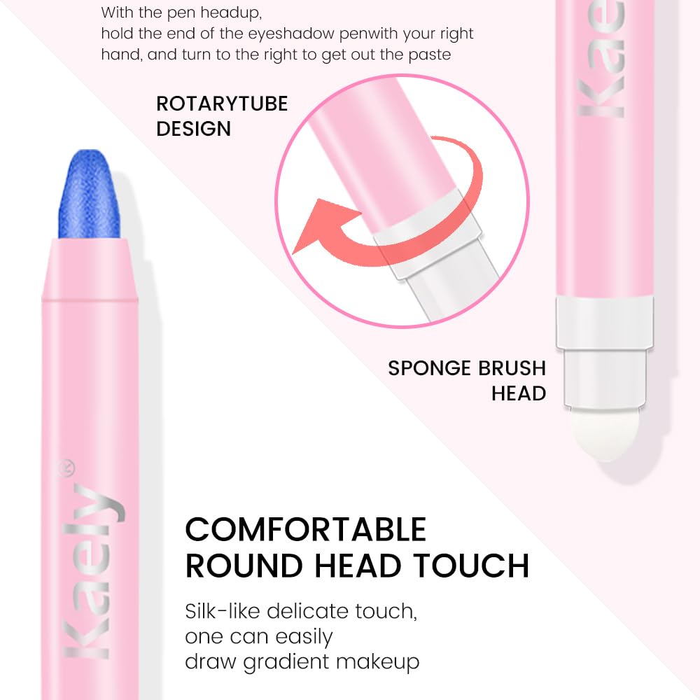 evpct 2Pcs Cream Eye Shadow Brightener Sticks Set for Eyes Waterproof, Violet & Royal Blue Shimmer Cream Eyeshadow Applicator Stick Long Lasting Pigmented Eye Makeup sombras en crema para ojos 9+13