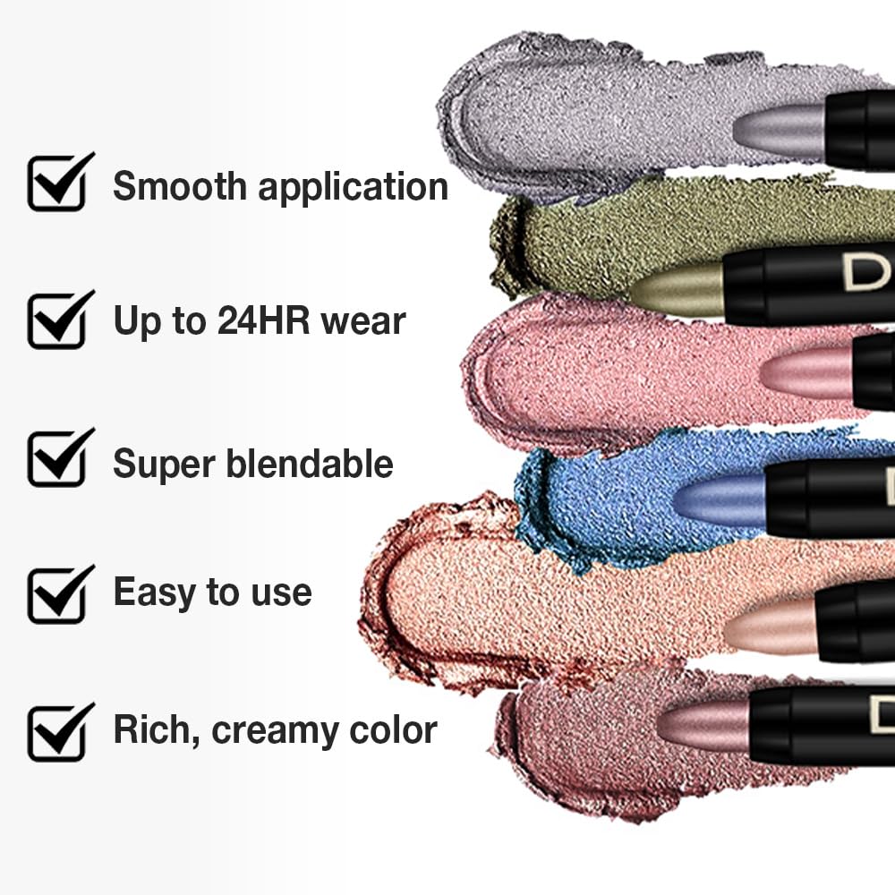 evpct Silver Grey Shimmer Cream Eye Shadow Sticks Brightener Pencil for Women, Silver Grey Silky Eyeshadow Applicator Stick Pen Waterproof, Blendable Crease-Proof Stick Eyeshadow Shimmer Eye Makeup 70