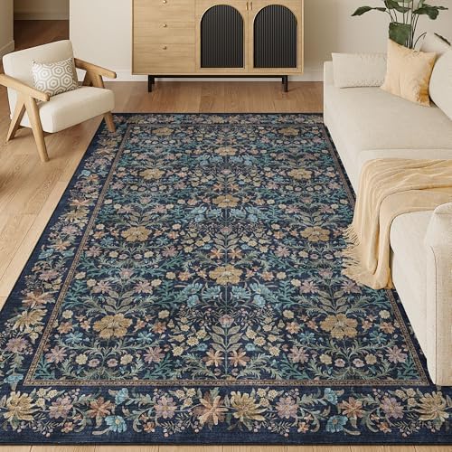 DUKINO 5x7 Area Rugs, Vintage Floral Washable Rug by DUKINO