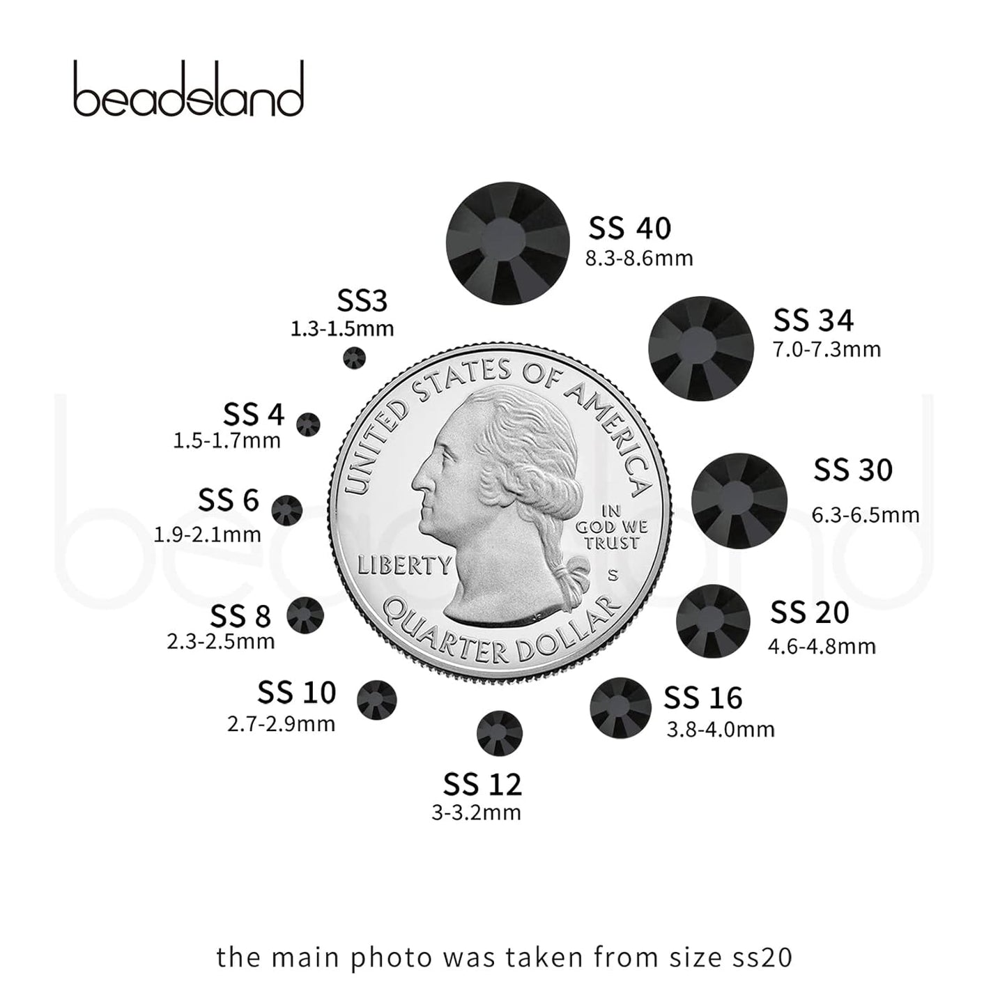 Beadsland 144 Pieces Flat Back Crystal Rhinestones Round Gems, Jet Hematite, SS40, 8.4-8.7mm