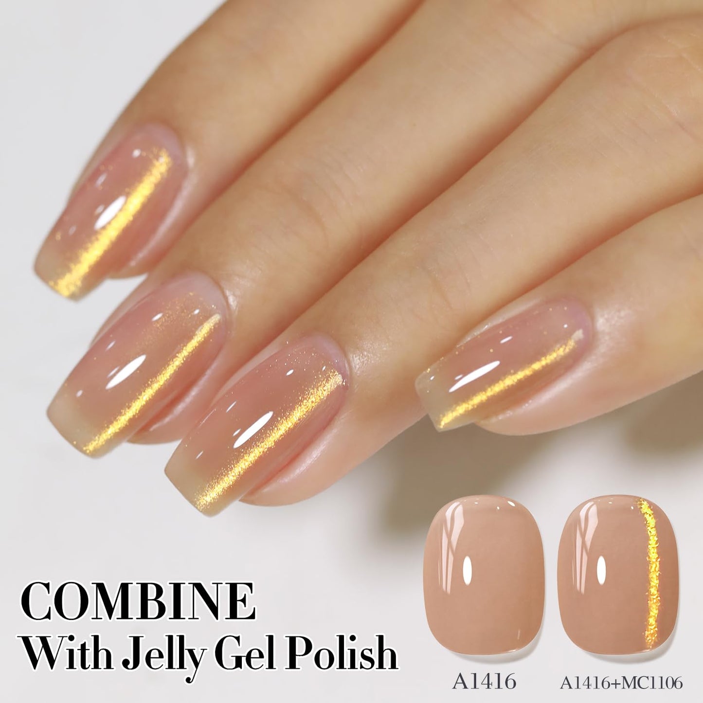 Double Rhythm Jelly Glass Cat Eye Gel Polish with Magnet 15ML Holographic Glitter Shimmer Translucent Sheer Color Magnetic Nail Polish Salon DIY at Home (MC1106)