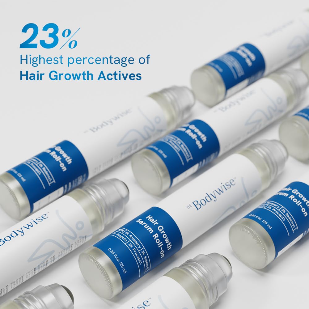 Be Bodywise Rosemary Hair Growth Serum Roll On 25 ml – 3% Rosemary, 3% Redensyl & 2% Anagain | DHT-Blocking Scalp Serum Boosts Oxygen Flow, Reduces Hair Fall | Paraben/Sulfate-Free | Women & Men